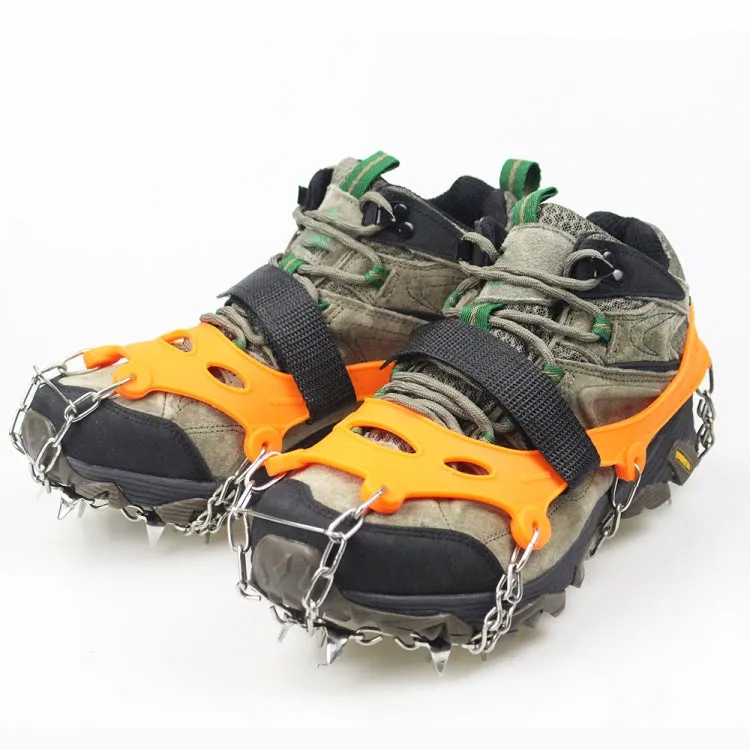 1 Pair  23 Spikes Crampons Outdoor Winter Walk Ice Fishing Snow Shoe Spikes,Size: L Orange