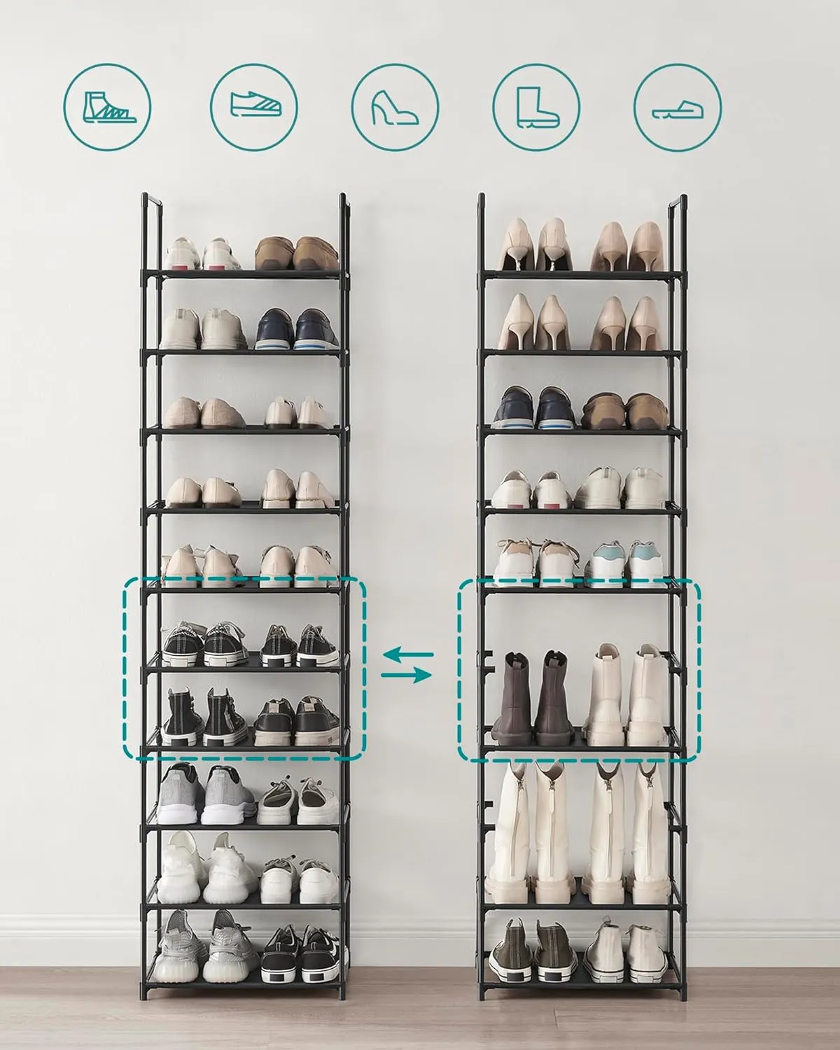 10 Tiers Tall Shoe Rack Storage Shelf