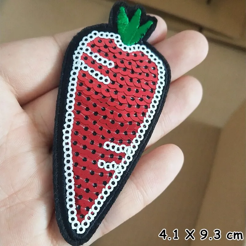 2019 Fashion patch Red carrot Cartoon Iron On Patches For Clothing Embroidery Stripe On Clothes Cute DIY Sequin Applique Badge