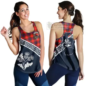 Abernethy Tartan Women's Racerback Tanks Featuring Thistle and Scotland Map