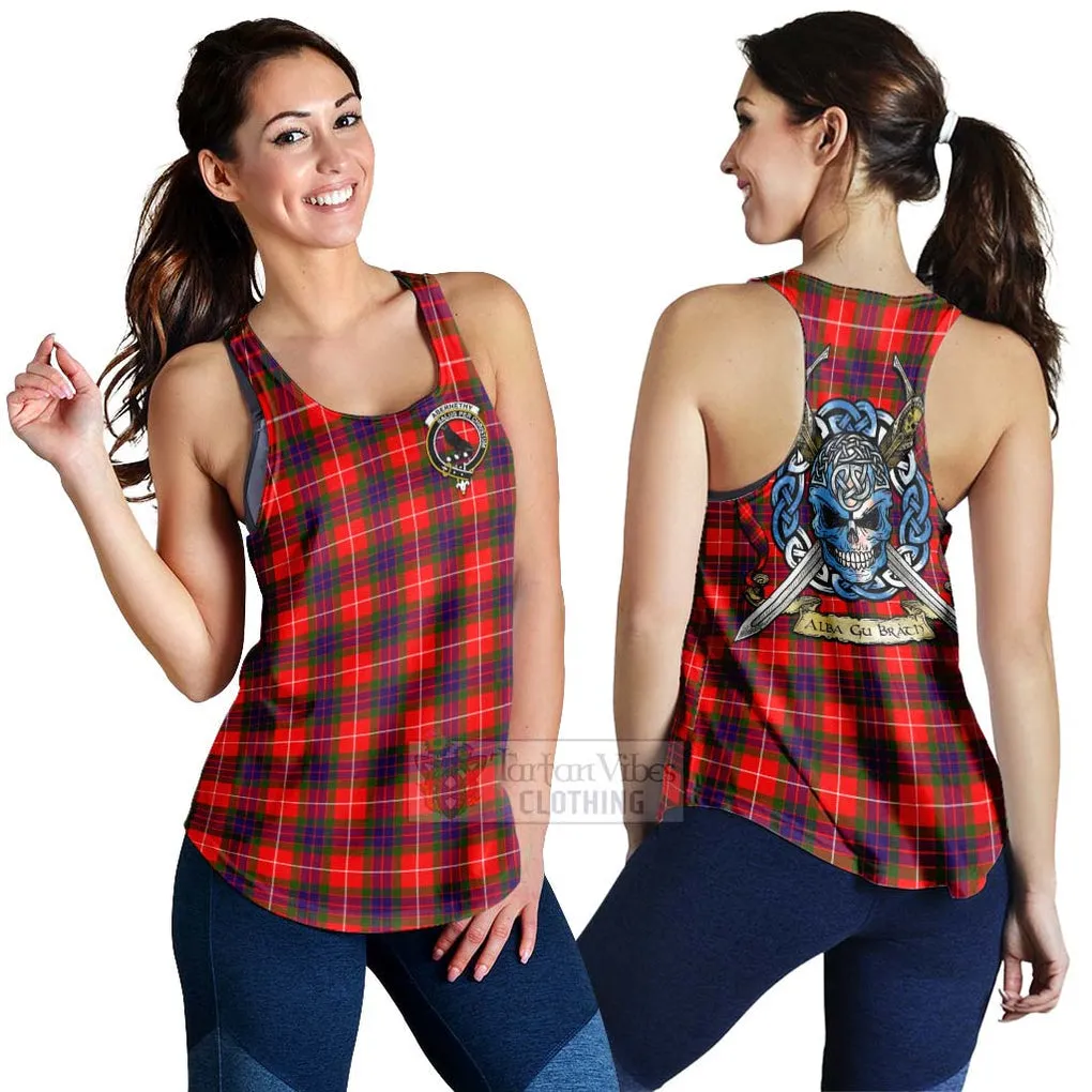 Abernethy Tartan Women's Racerback Tanks with Family Crest Celtic Skull Style