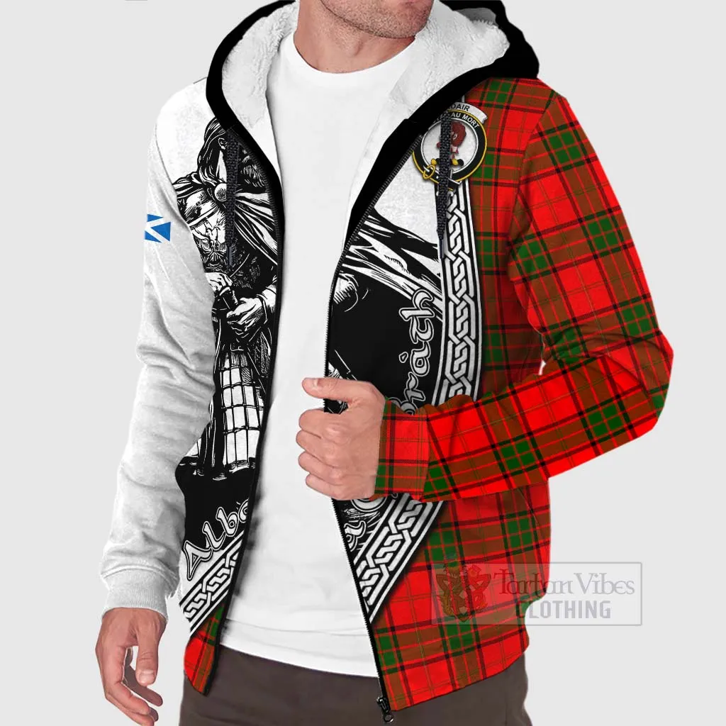 Adair Tartan Clan Crest Sherpa Hoodie with Highlander Warrior Celtic Style