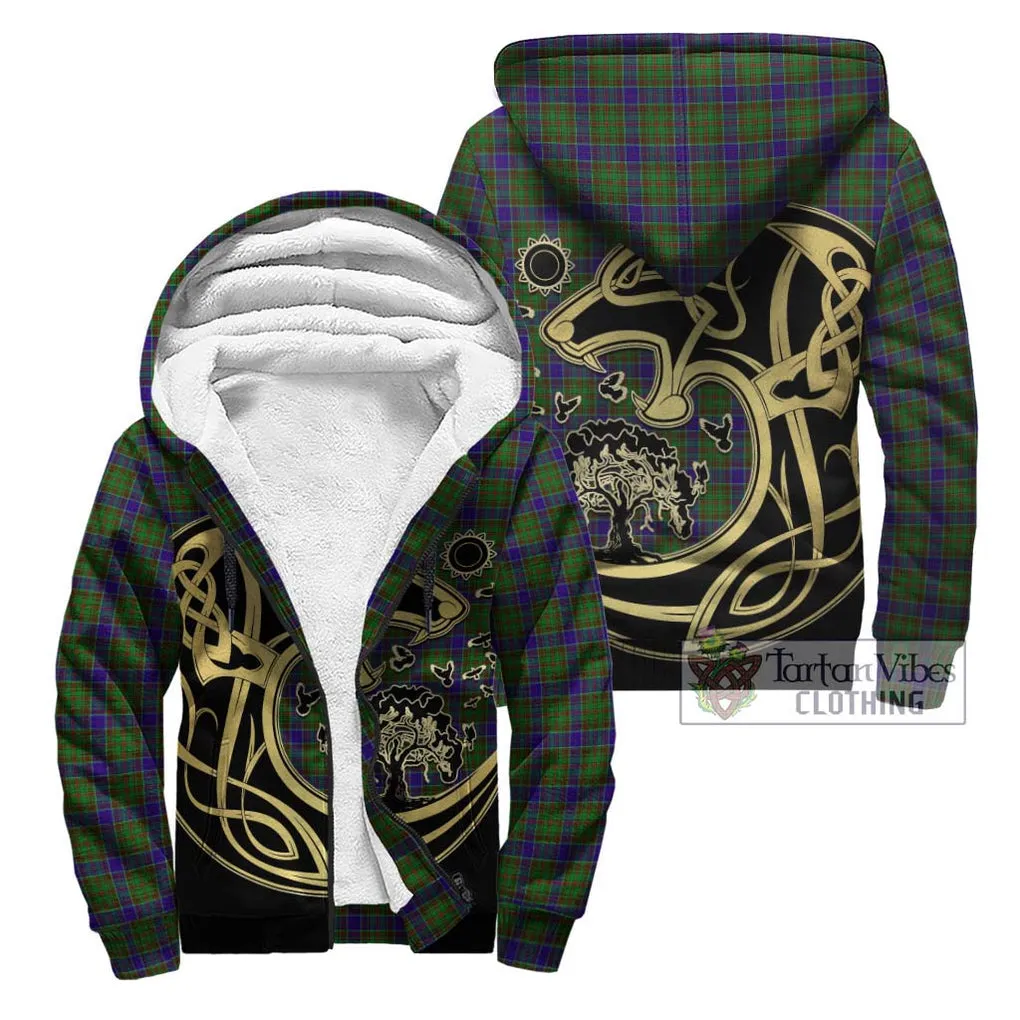 Adam Tartan Sherpa Hoodie with Family Crest Celtic Wolf Style