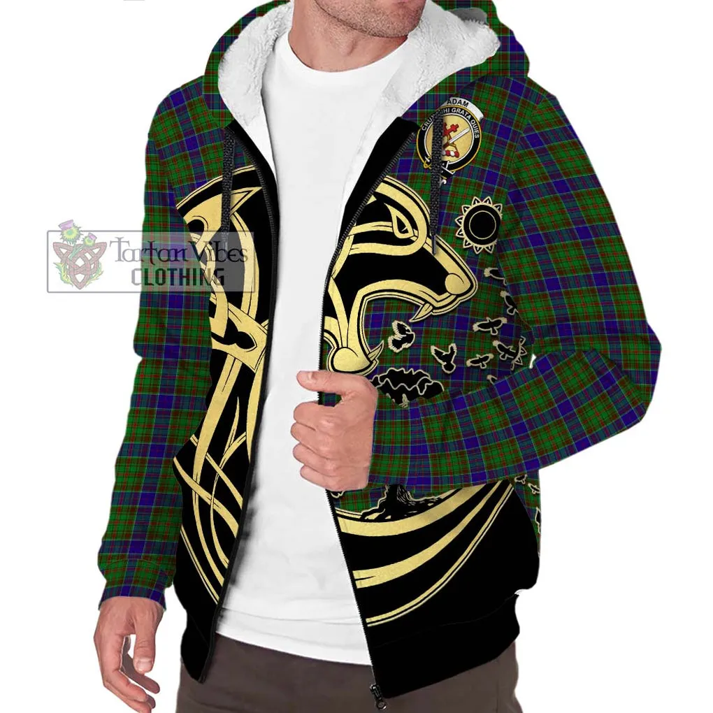 Adam Tartan Sherpa Hoodie with Family Crest Celtic Wolf Style