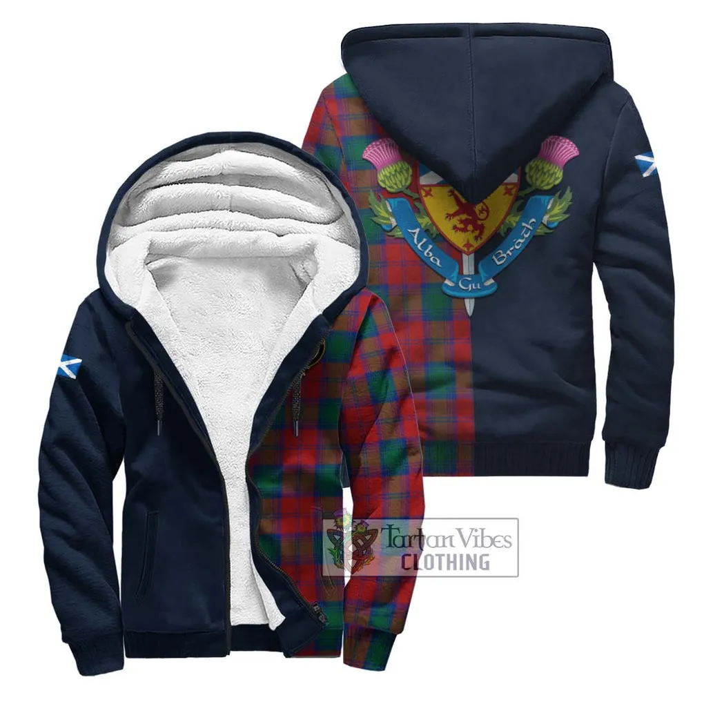 Affleck Tartan Sherpa Hoodie Alba with Scottish Lion Royal Arm Half Style