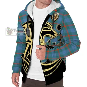 Agnew Ancient Tartan Sherpa Hoodie with Family Crest Celtic Wolf Style