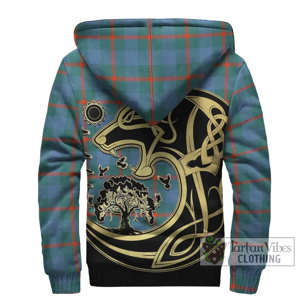 Agnew Ancient Tartan Sherpa Hoodie with Family Crest Celtic Wolf Style