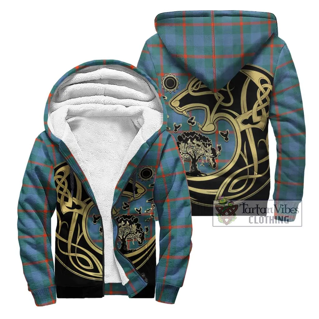 Agnew Ancient Tartan Sherpa Hoodie with Family Crest Celtic Wolf Style