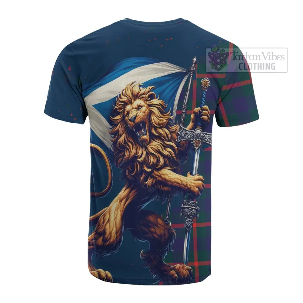 Agnew Tartan Family Crest Cotton T-shirt with Scottish Majestic Lion