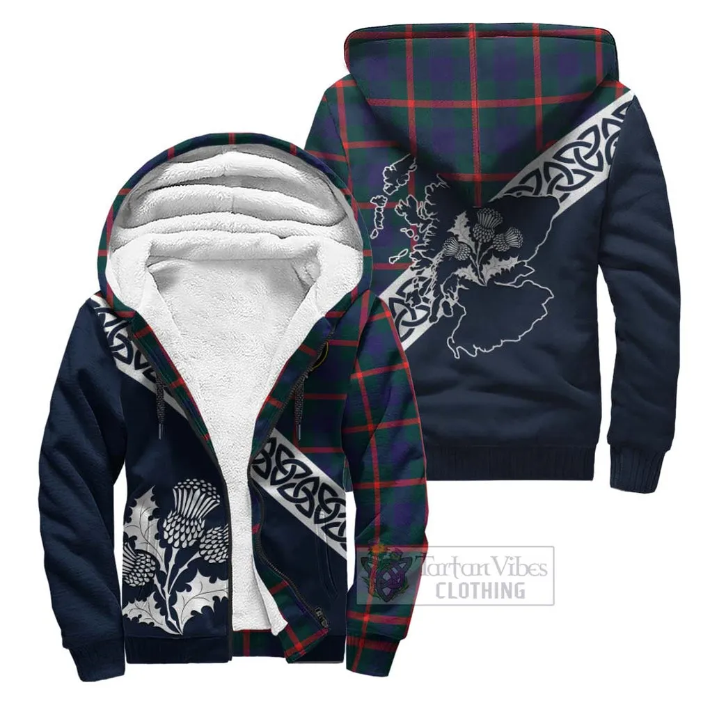 Agnew Tartan Sherpa Hoodie Featuring Thistle and Scotland Map