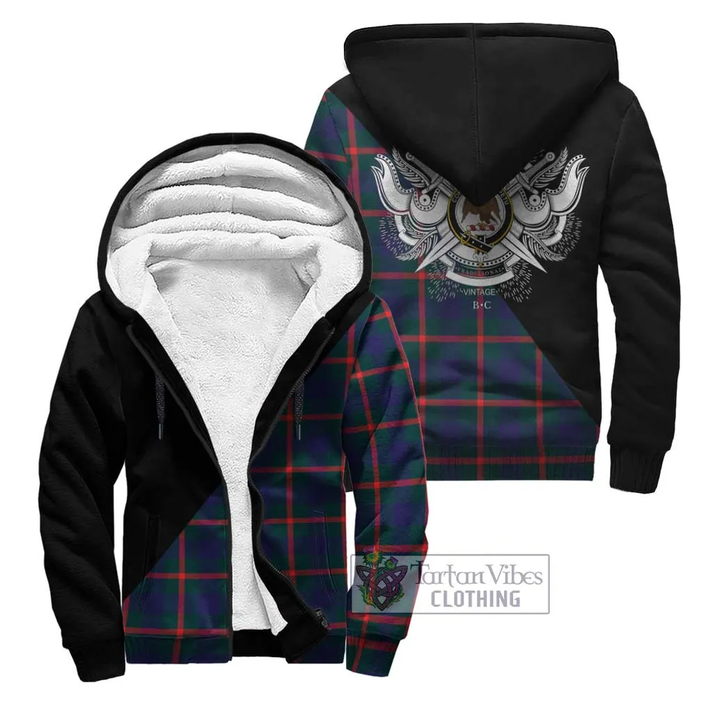 Agnew Tartan Sherpa Hoodie with Family Crest and Military Logo Style