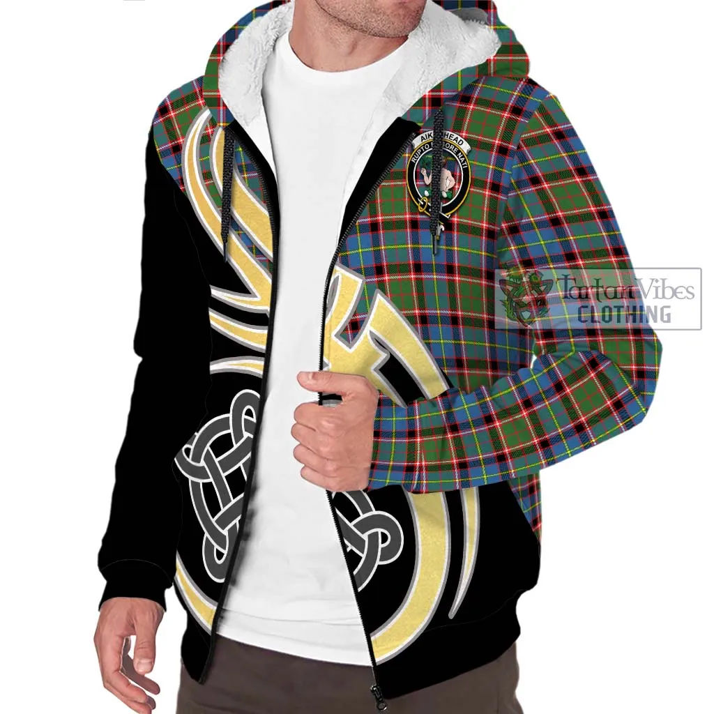 Aikenhead Tartan Sherpa Hoodie with Family Crest and Celtic Symbol Style