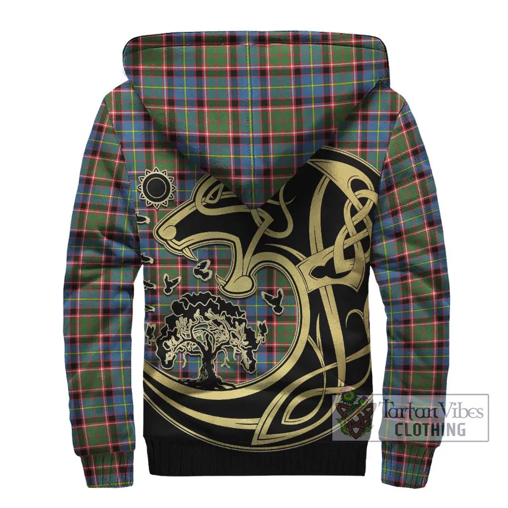 Aikenhead Tartan Sherpa Hoodie with Family Crest Celtic Wolf Style