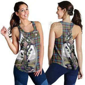 Aikenhead Tartan Women's Racerback Tanks with Family Crest and St. Andrew's Cross Accented by Thistle Vines