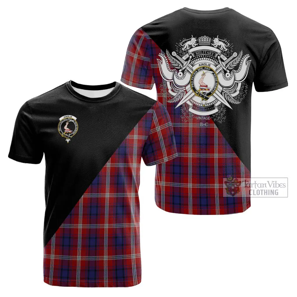 Ainslie Tartan Cotton T-shirt with Family Crest and Military Logo Style