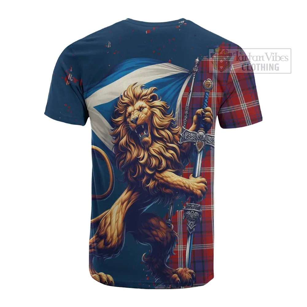 Ainslie Tartan Family Crest Cotton T-shirt with Scottish Majestic Lion