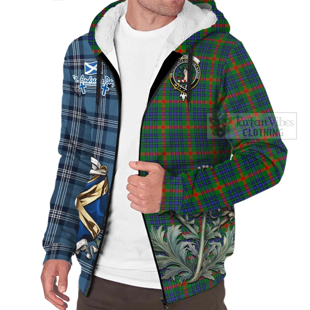 Aiton Tartan Sherpa Hoodie Happy St. Andrew's Day Half Tartan Style