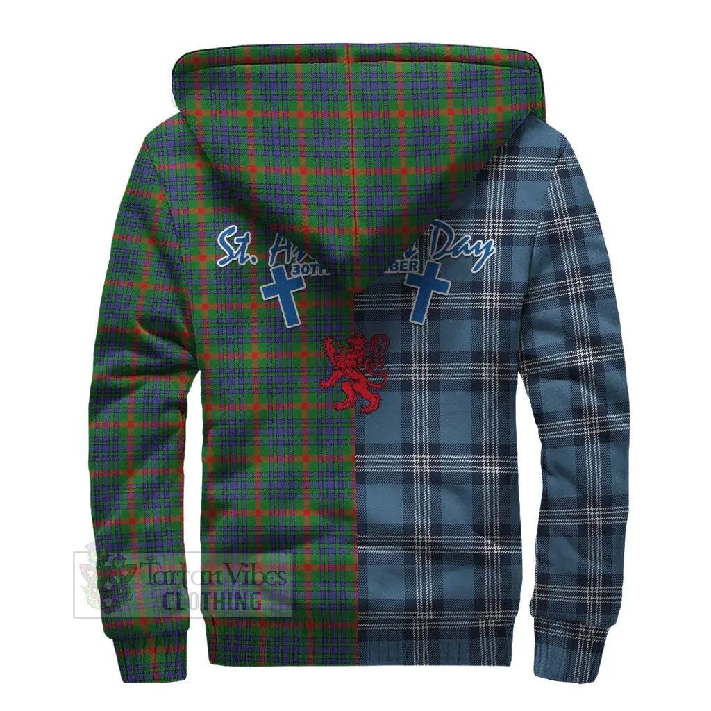 Aiton Tartan Sherpa Hoodie Happy St. Andrew's Day Half Tartan Style