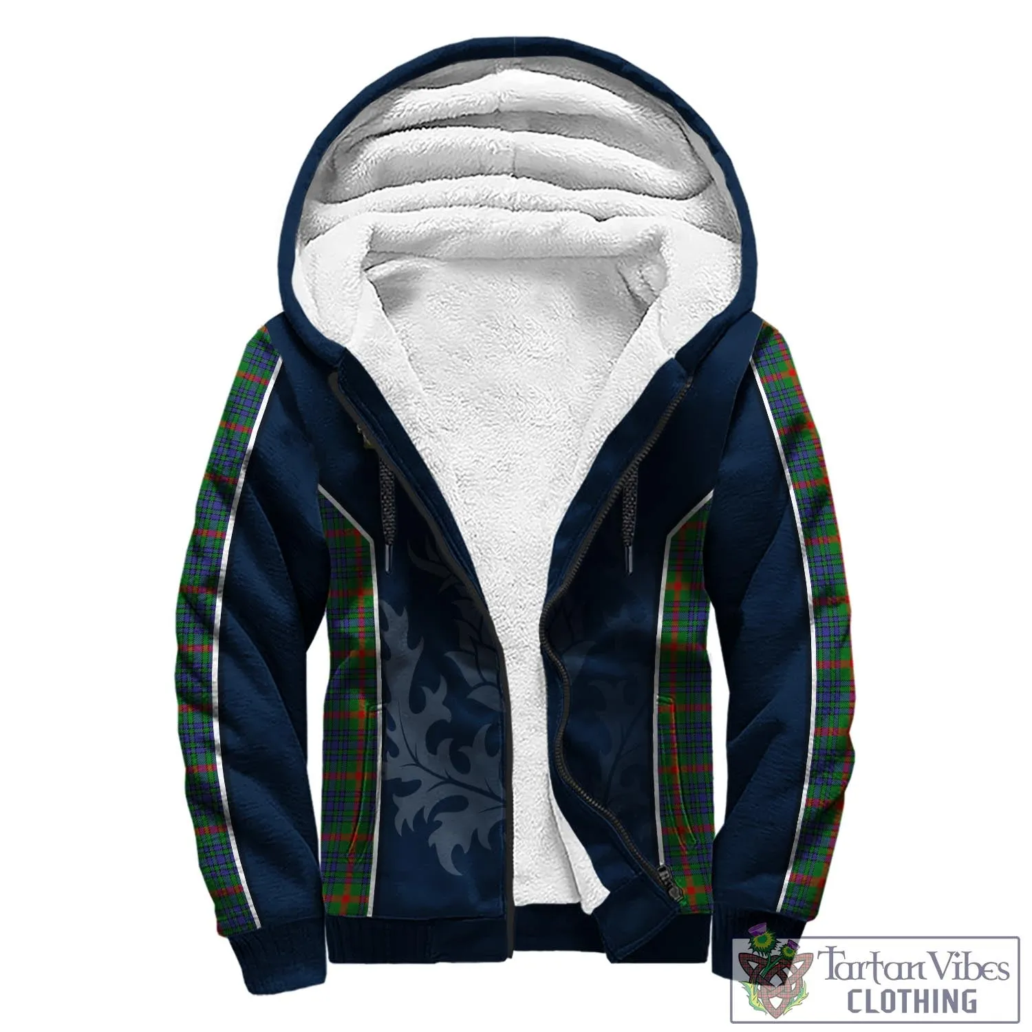 Aiton Tartan Sherpa Hoodie with Family Crest and Scottish Thistle Vibes Sport Style