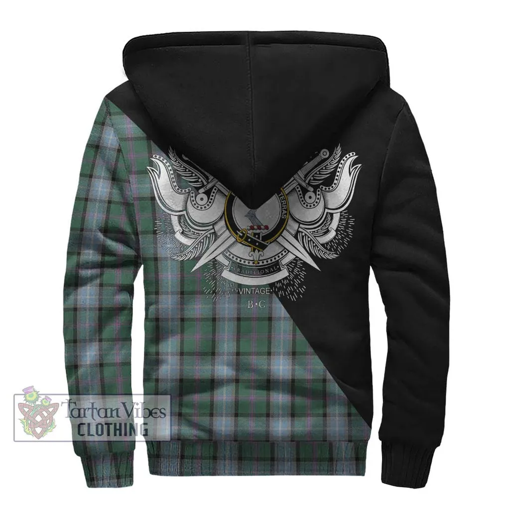 Alexander of Menstry Hunting Tartan Sherpa Hoodie with Family Crest and Military Logo Style