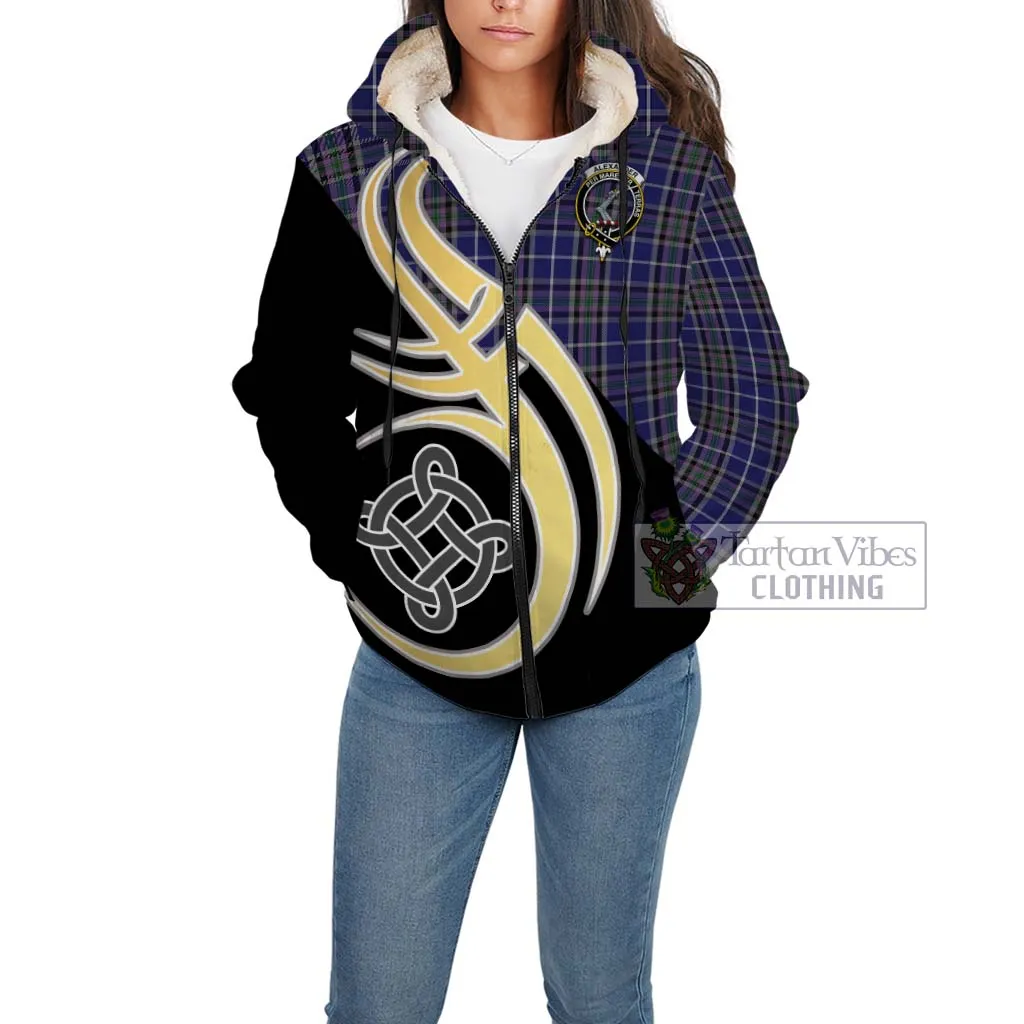 Alexander of Menstry Tartan Sherpa Hoodie with Family Crest and Celtic Symbol Style