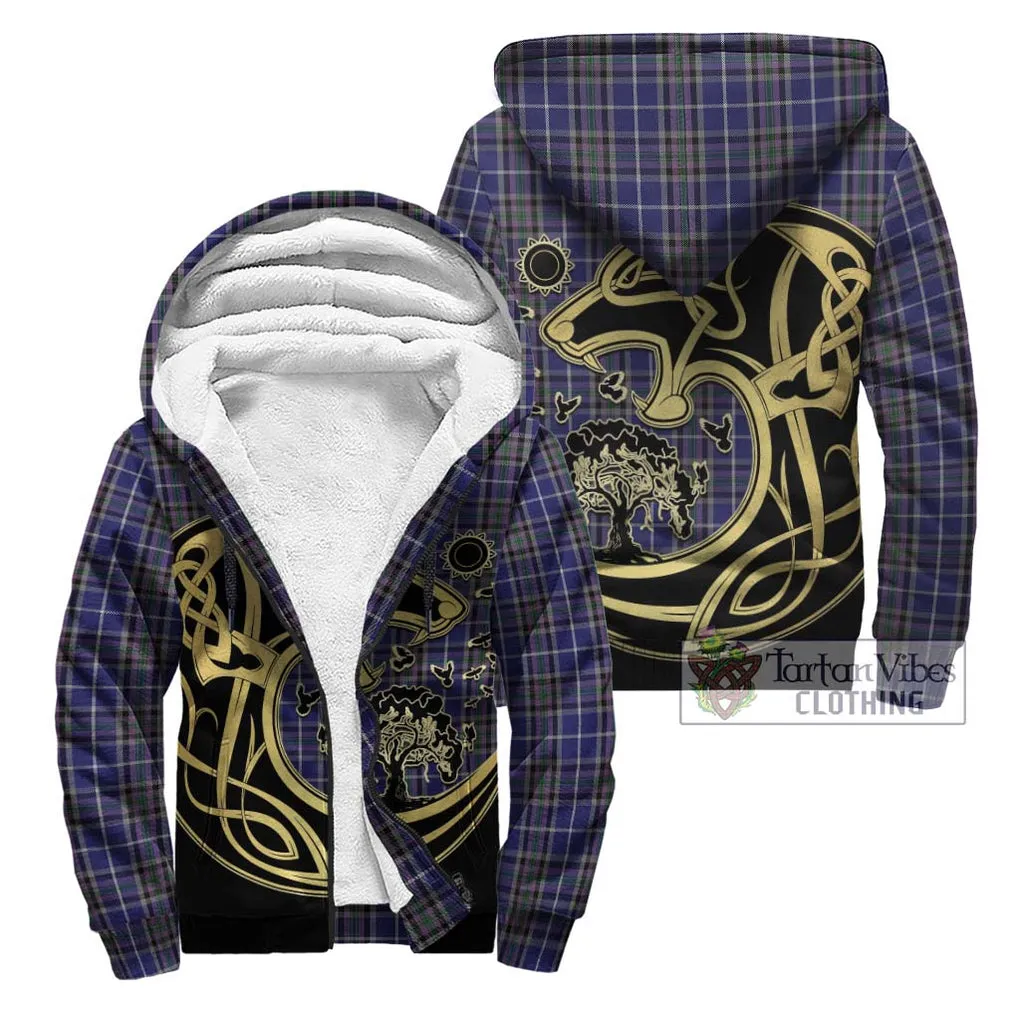 Alexander of Menstry Tartan Sherpa Hoodie with Family Crest Celtic Wolf Style