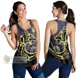 Alexander of Menstry Tartan Women's Racerback Tanks with Family Crest Celtic Wolf Style