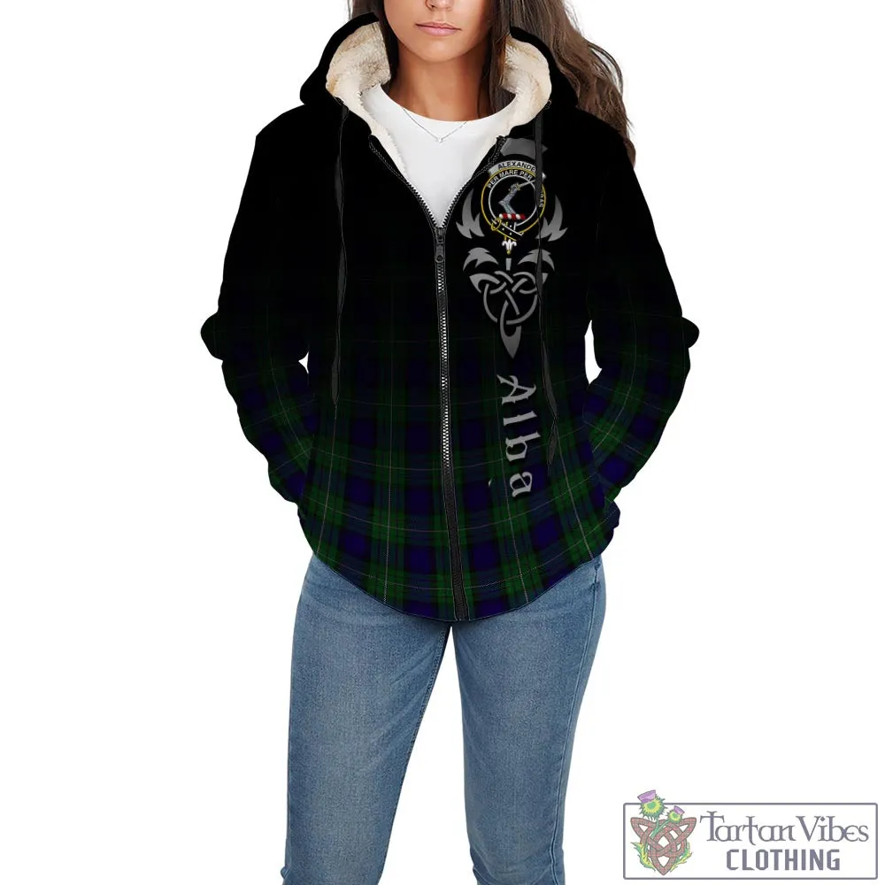 Alexander Tartan Sherpa Hoodie Featuring Alba Gu Brath Family Crest Celtic Inspired