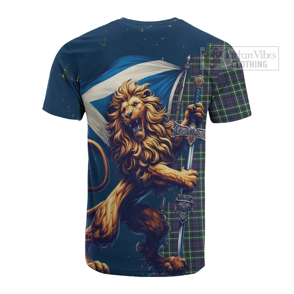 Allardice Tartan Family Crest Cotton T-shirt with Scottish Majestic Lion