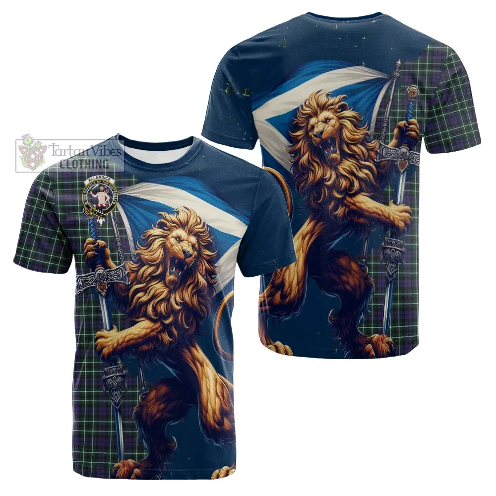 Allardice Tartan Family Crest Cotton T-shirt with Scottish Majestic Lion