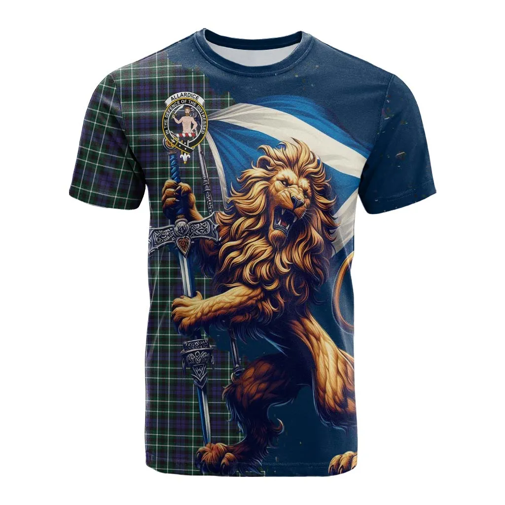 Allardice Tartan Family Crest Cotton T-shirt with Scottish Majestic Lion