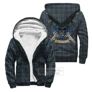 Allardice Tartan Sherpa Hoodie with Family Crest Celtic Skull Style