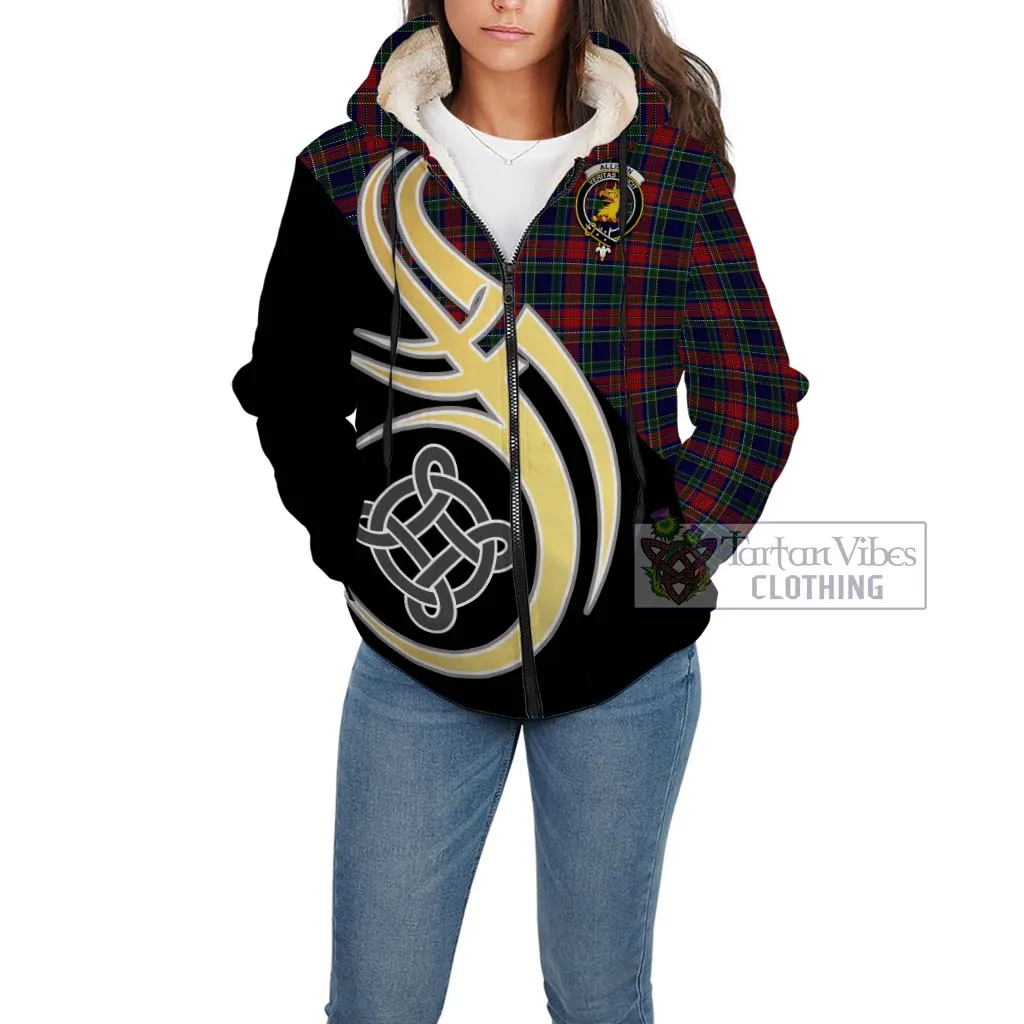 Allison Red Tartan Sherpa Hoodie with Family Crest and Celtic Symbol Style