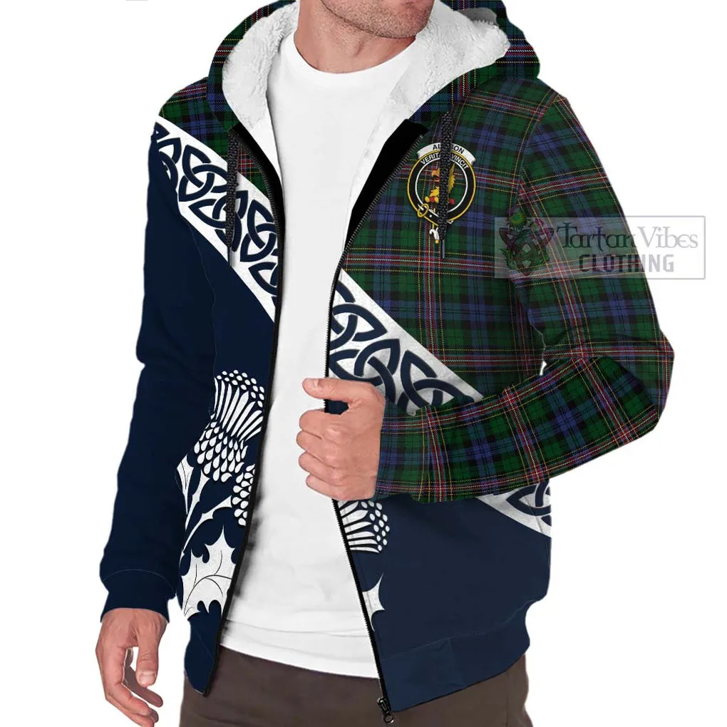 Allison Tartan Sherpa Hoodie Featuring Thistle and Scotland Map