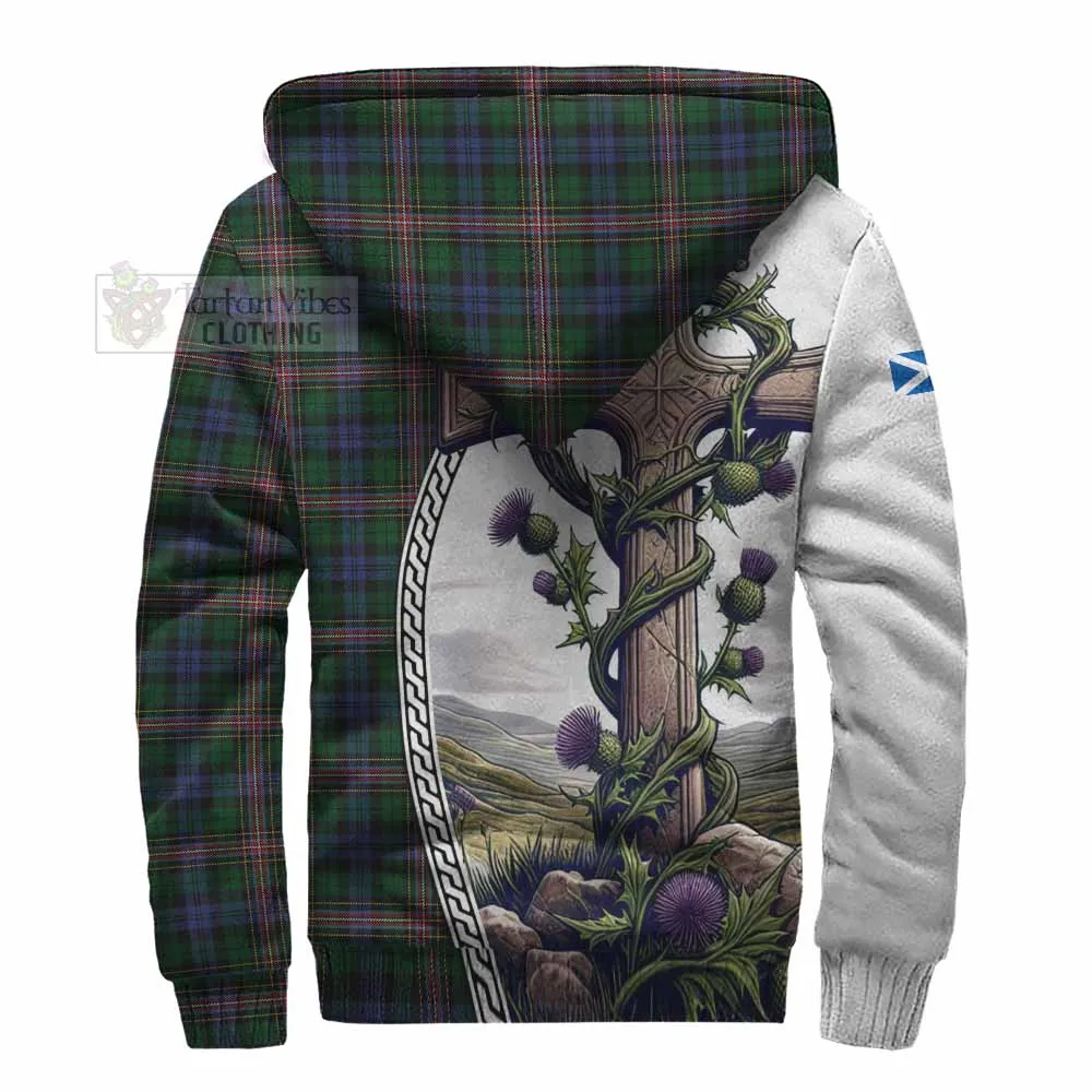 Allison Tartan Sherpa Hoodie with Family Crest and St. Andrew's Cross Accented by Thistle Vines