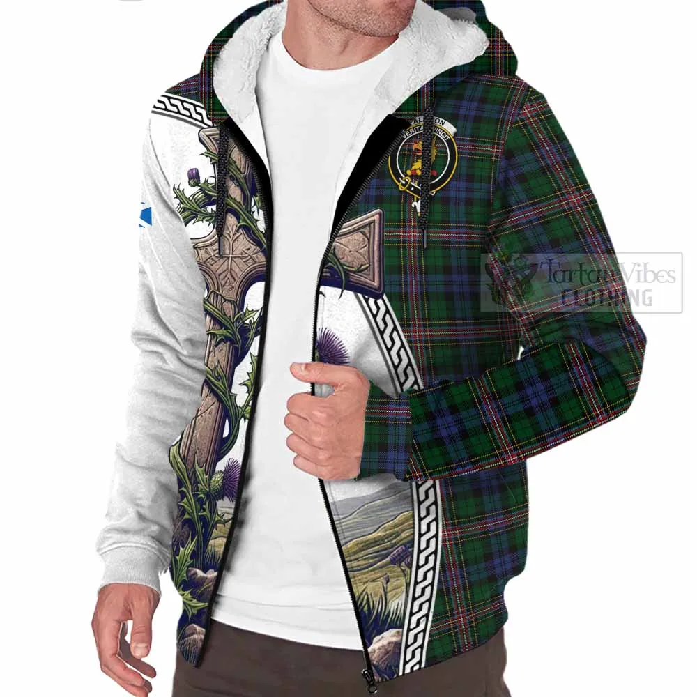 Allison Tartan Sherpa Hoodie with Family Crest and St. Andrew's Cross Accented by Thistle Vines