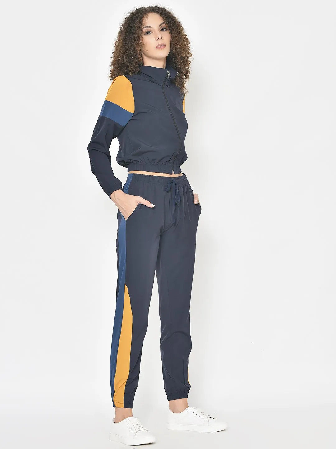 AmericanElm Women's Navy Blue Stretchable Stylish Tracksuits