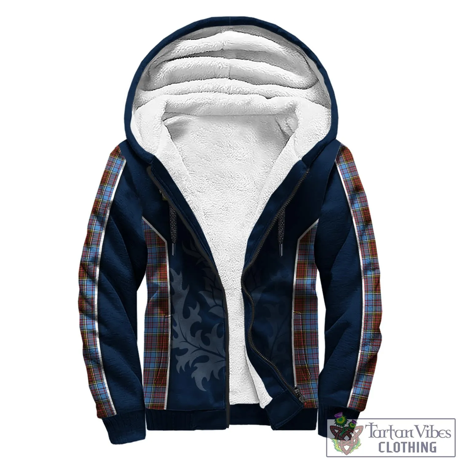 Anderson Modern Tartan Sherpa Hoodie with Family Crest and Scottish Thistle Vibes Sport Style