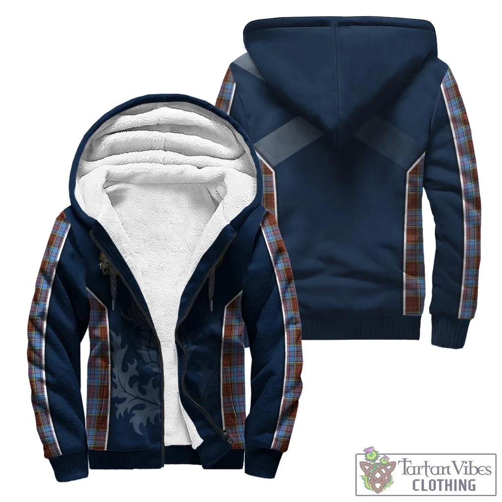 Anderson Modern Tartan Sherpa Hoodie with Family Crest and Scottish Thistle Vibes Sport Style