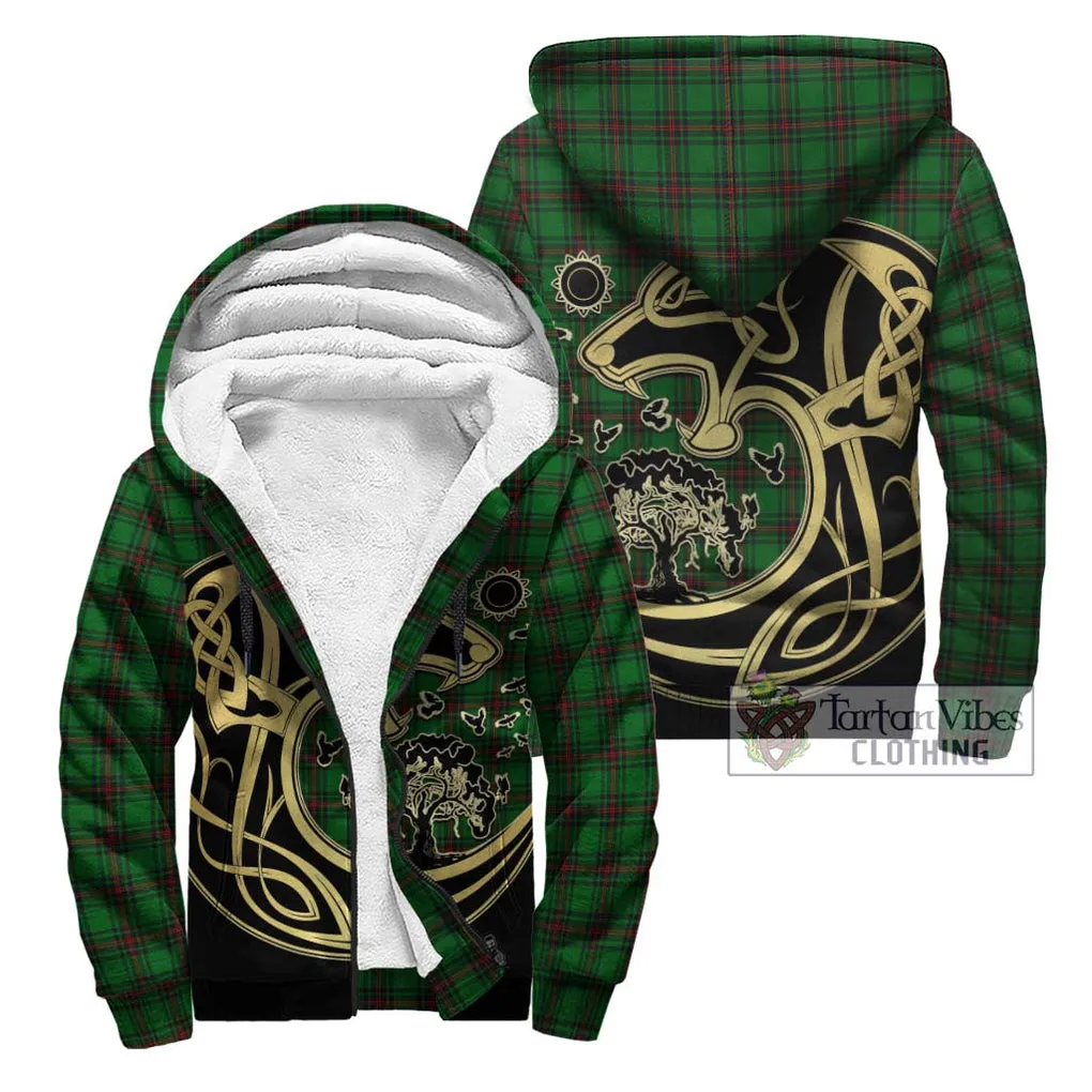 Anstruther Tartan Sherpa Hoodie with Family Crest Celtic Wolf Style