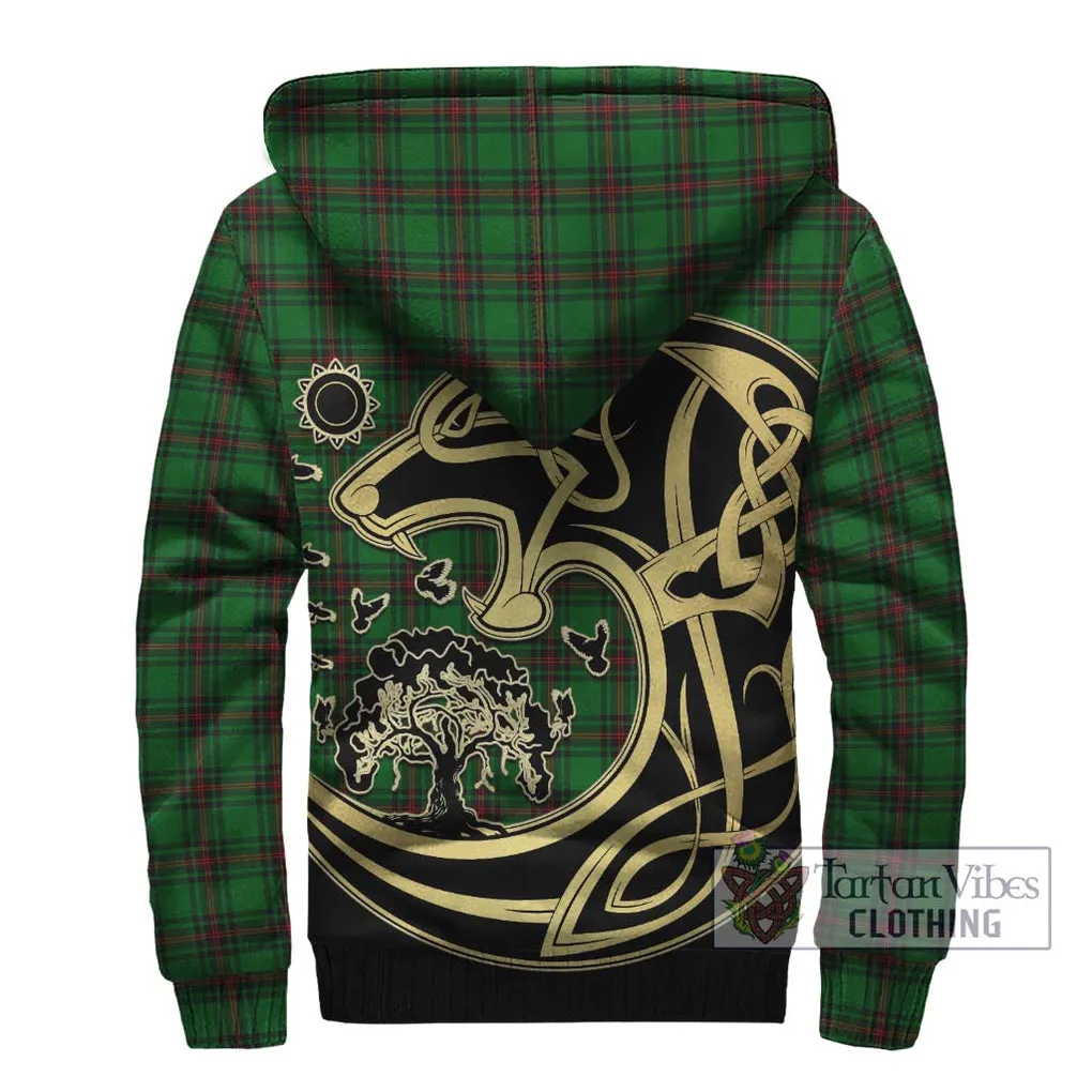 Anstruther Tartan Sherpa Hoodie with Family Crest Celtic Wolf Style