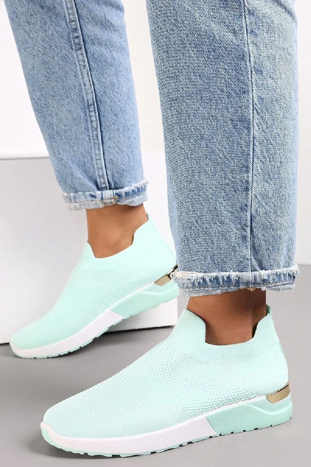 AQUA SLIP ON GOLD CLIP HEEL DETAIL TRAINERS SHOES