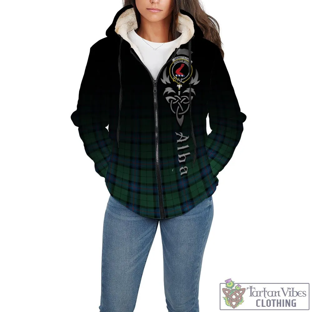 Armstrong Ancient Tartan Sherpa Hoodie Featuring Alba Gu Brath Family Crest Celtic Inspired