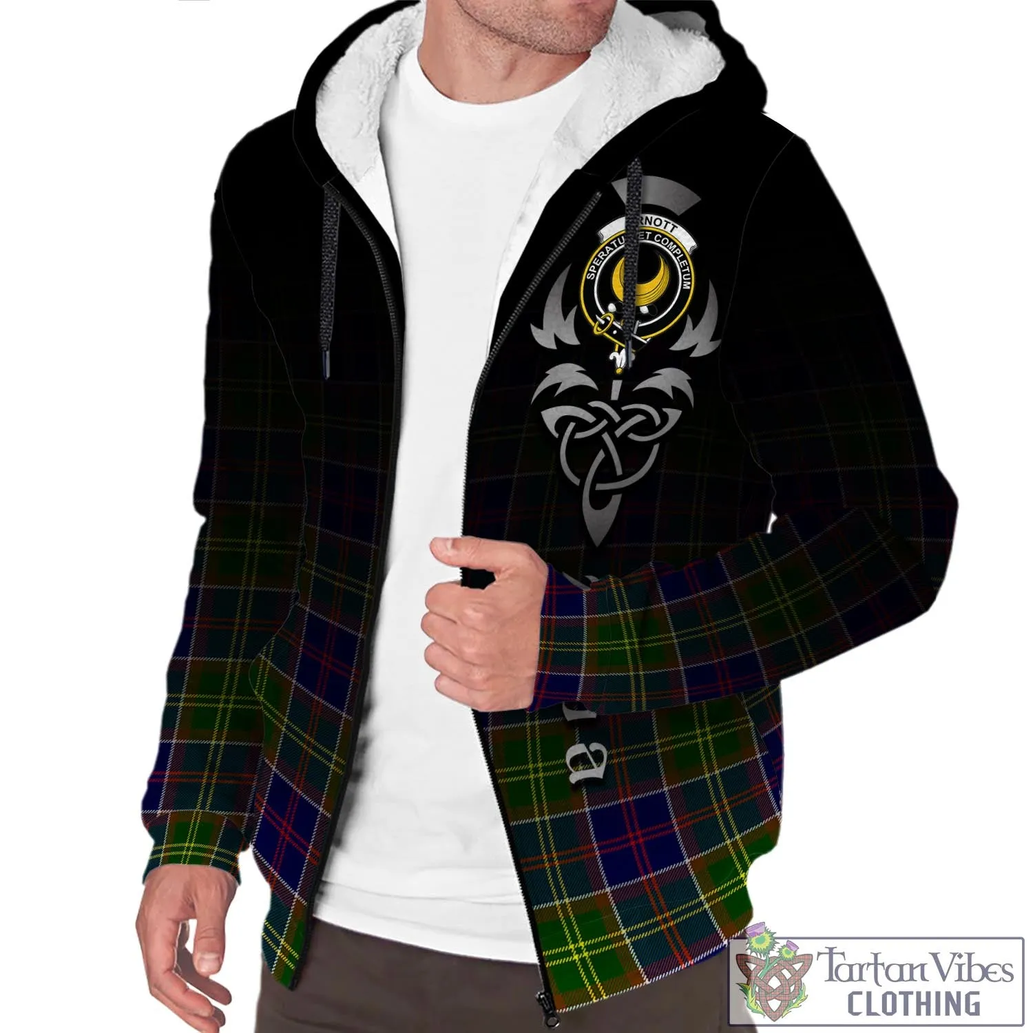 Arnott Tartan Sherpa Hoodie Featuring Alba Gu Brath Family Crest Celtic Inspired