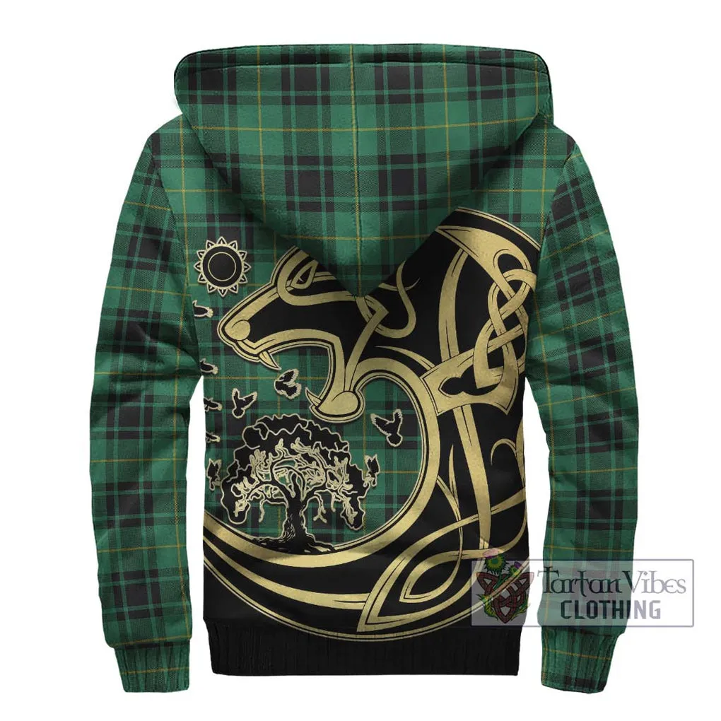 Arthur Ancient Tartan Sherpa Hoodie with Family Crest Celtic Wolf Style