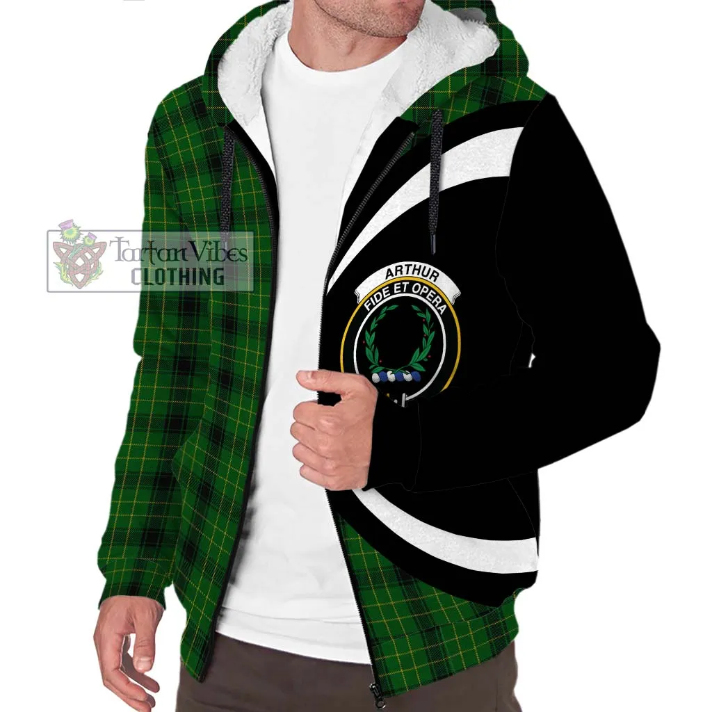 Arthur Highland Tartan Sherpa Hoodie with Family Crest Circle Style