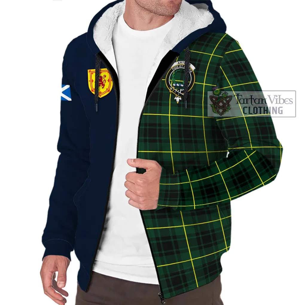 Arthur Modern Tartan Sherpa Hoodie Alba with Scottish Lion Royal Arm Half Style