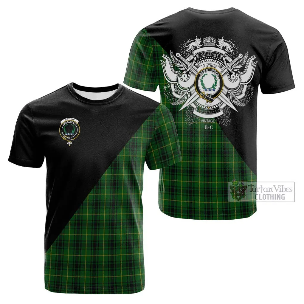 Arthur Tartan Cotton T-shirt with Family Crest and Military Logo Style