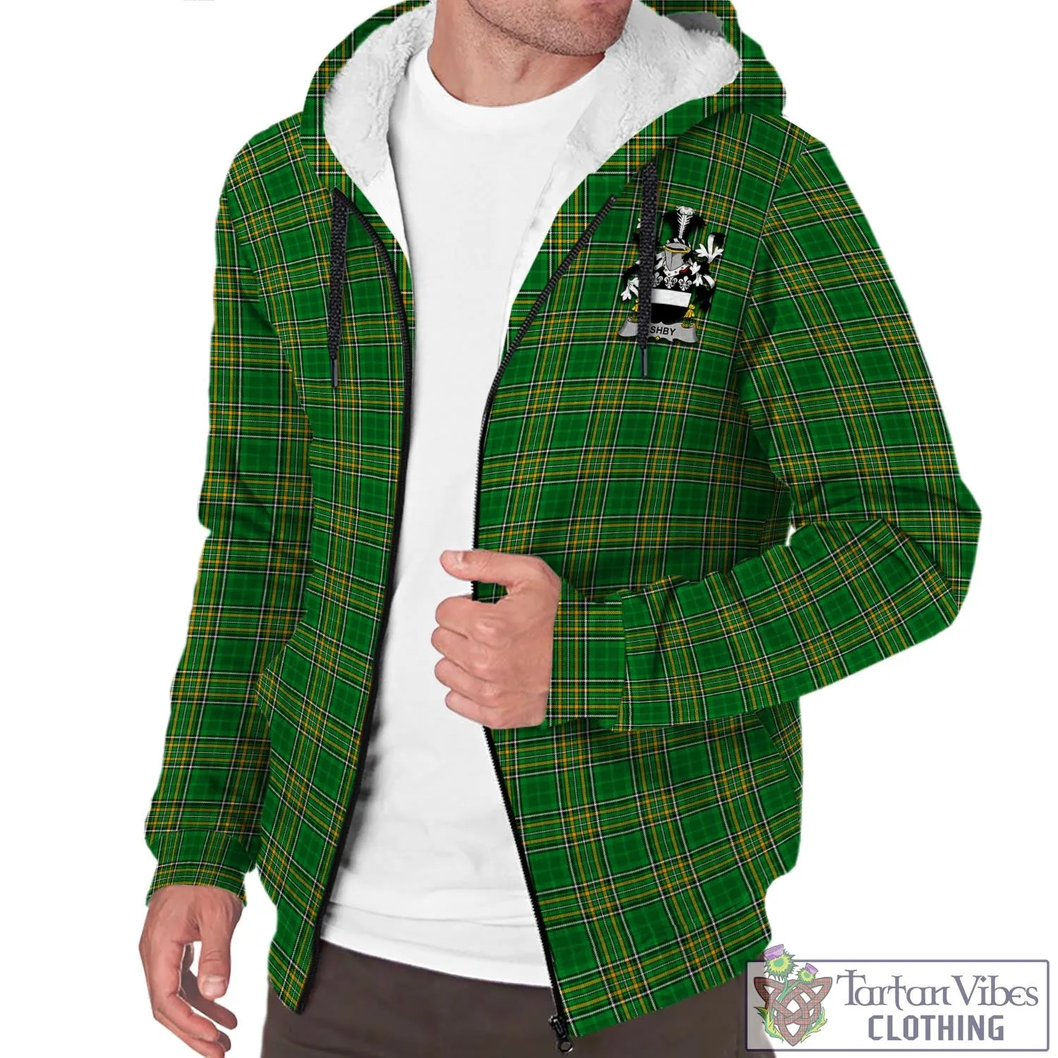 Ashby Irish Clan Tartan Sherpa Hoodie with Coat of Arms