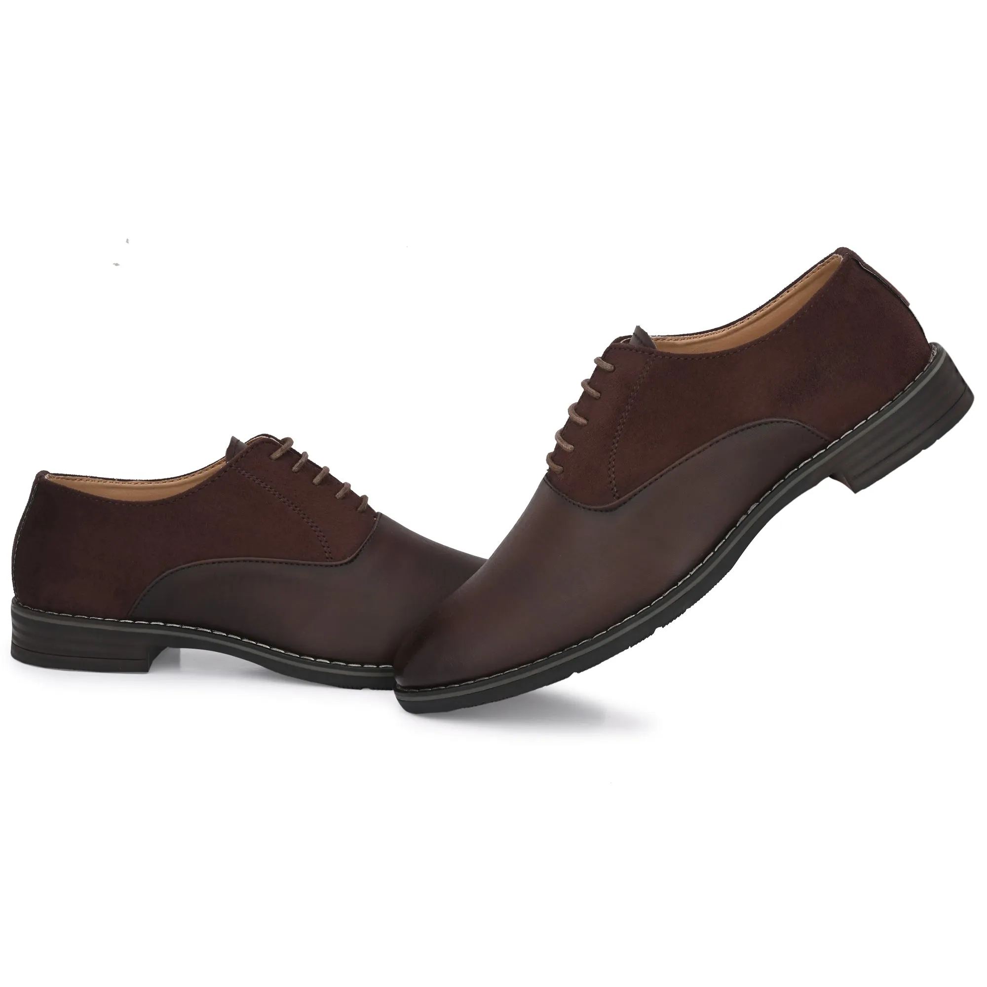 Attitudist Unisex Handcrafted Plain Oxford Matte Gradient Brown Formal Derby Shoes With Round Toe